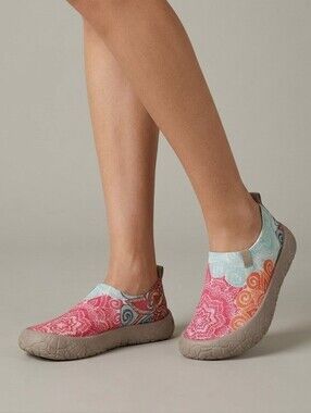 NWT Green Pink Floral Mandala Knit Slip On Barefoot Sneakers - EU 38 US 7.5-8